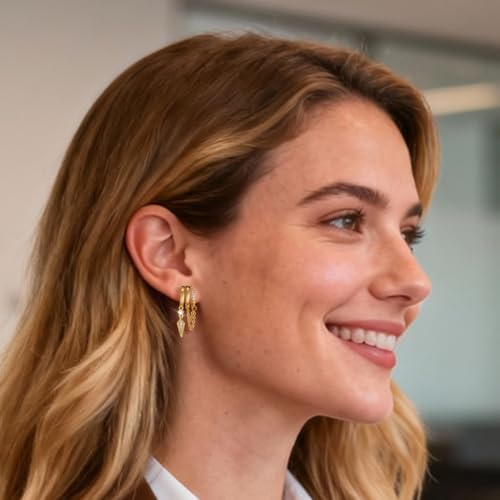 Clip On Earrings for Women Chain Moon Star Cross Hoop Dangle Earring No-Pierced Gold Silver - color: Chain,Gold tone
