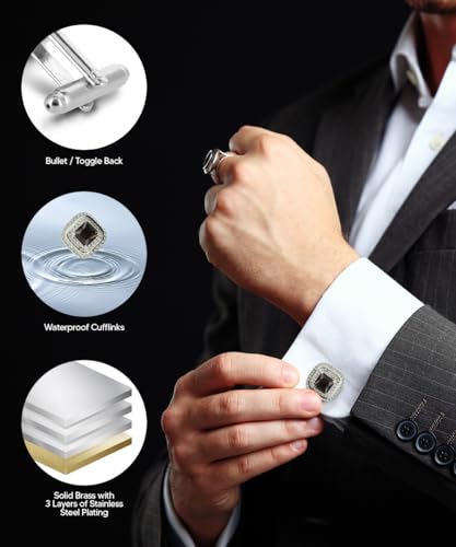 Square Colored Crystal Double Diamond Set Cufflinks - color: Purple/Silver