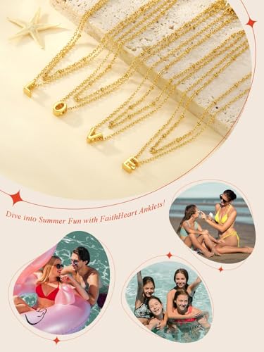 FaithHeart Initial Ankle Bracelets for Women, Waterproof 14k Gold Plated Initial Anklets Non Tarnish Stainless Steel Cute Layered Anklet Summer Beach Jewelry - color: Gold, size: Initial X
