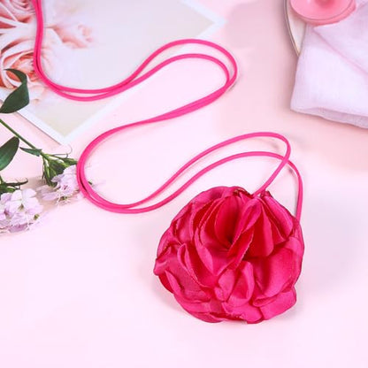 Pink Flower Choker for Women, Flower Necklace Big Camellia Lace Collar Necklace Valentines Christmas Wedding Party Jewerly - Hot Pink