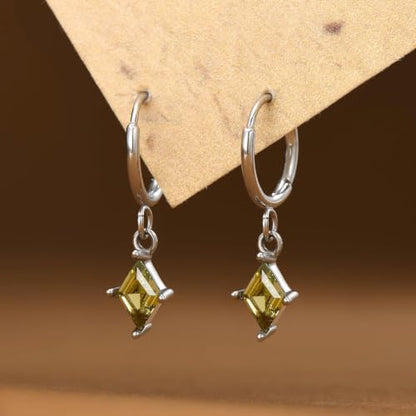 Surgical Steel Hoop Earrings for Women - Hypoallergenic Small Cartilage Huggies with Cubic Zirconia Dangle - color: Olive Green-Stainless Steel