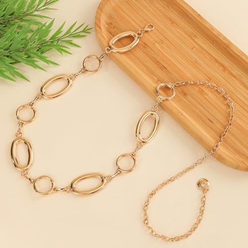 Waist Chain Belt Women Circle O-Ring Metal Link Body Chains Plus Size Gold Tone Chain Belt Fashion Waist Jewelry for Dress - color: Gold-49inch