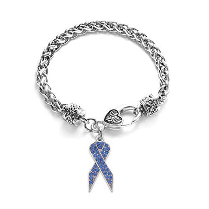 Silver Customized Charm Bracelet with Cubic Zirconia Jewelry - style: Blue Ribbon