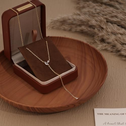 Gold Necklace for Women - Dainty Long Lariat Necklace 14K Gold Plated Clover Star Teardrop CZ Y Shaped Drop Necklaces Cute Long Necklaces for Women Trendy Prom Formal Womens Jewelry - color: Gold-PJ Drop