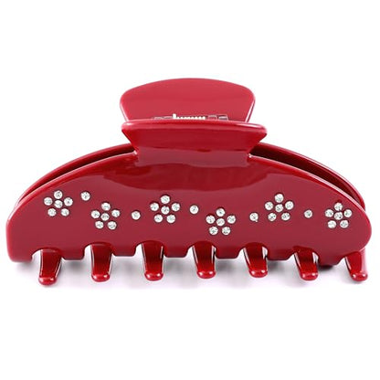 Red Claw Clips Acetate Big Hair Clips for Women Thick Hair 4In | Large 4 Inch Red, Premium Acetate Rhinestone Starburst Non-Slip Jaw Clips for Women Styling Fine, Thick & Curly Updo Hair - color: red