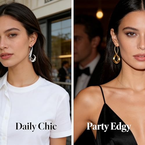 2 Pairs Hook Earrings for Women - Vintage Inspired Irregular Bohemian Design, Skin-Friendly Gold & Silver Dangle Earrings for Daily & Party Wear