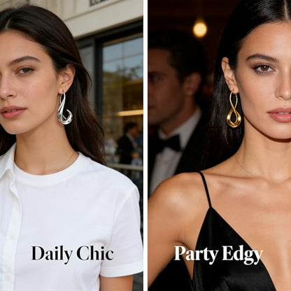 2 Pairs Hook Earrings for Women - Vintage Inspired Irregular Bohemian Design, Skin-Friendly Gold & Silver Dangle Earrings for Daily & Party Wear