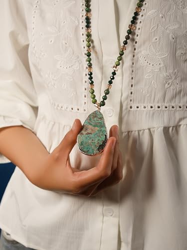 MINACHI Handmade Agate Pebble Pendant with Crystal Beads, Random Stone Shape, Vintage Women's Jewelry - style: Necklace NECK.007