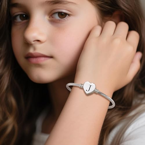 MUERDOU Initial Bracelet for Women Alphabet 26 Letters Bracelet Heart Cable Charm Bracelets Gifts for Her - style: J