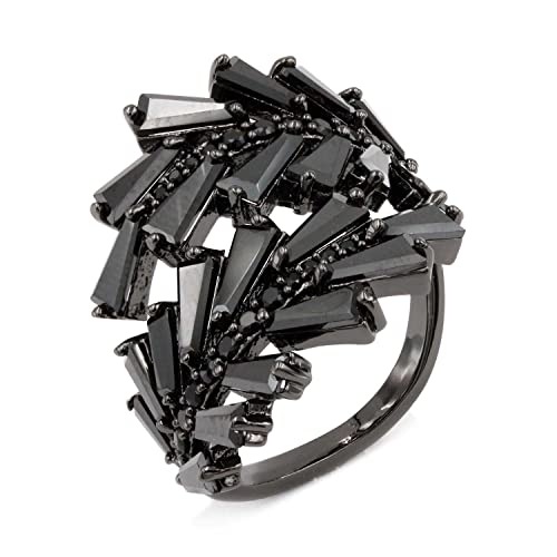 Lavencious Art Cocktail Fashion Ring Size Adjustable From 6-8.5 Cubic Zirconia Jewelry - color: Black