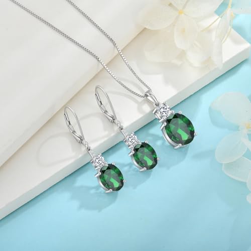 Birthstone Necklace for Women 925 Sterling Silver | Oval Cut Pendant Necklace, Jewelry for Mom Wife - color: Green