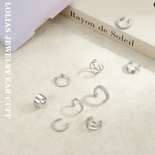 LOLIAS 𝐄𝐚𝐫 𝐂𝐮𝐟𝐟 𝐄𝐚𝐫𝐫𝐢𝐧𝐠𝐬 for Women Non Piercing Gold Plated Ear Cuffs 𝟏𝟒𝐊 𝐆𝐨𝐥𝐝 𝐏𝐥𝐚𝐭𝐞𝐝 Ear Cuff for Non Pierced Ears Clip on Cartilage Earring 𝐅𝐚𝐤𝐞 𝐄𝐚𝐫𝐫𝐢𝐧𝐠𝐬 Lightweight - style: White Gold Plated