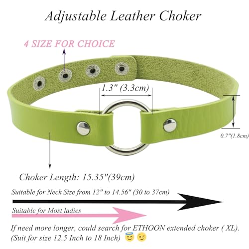 ETHOON Adjustable Leather Choker Collar Soft PU Circle Punk Choker Necklace for Women - color: GrassGreen