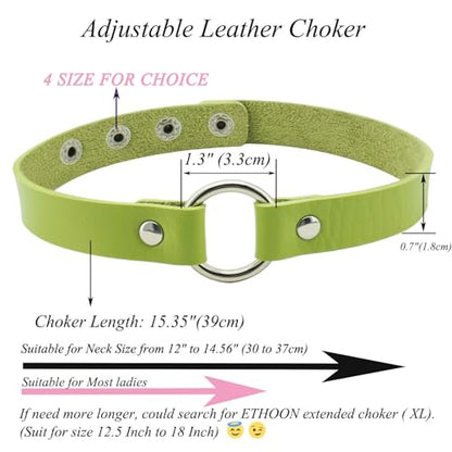 ETHOON Adjustable Leather Choker Collar Soft PU Circle Punk Choker Necklace for Women - color: GrassGreen