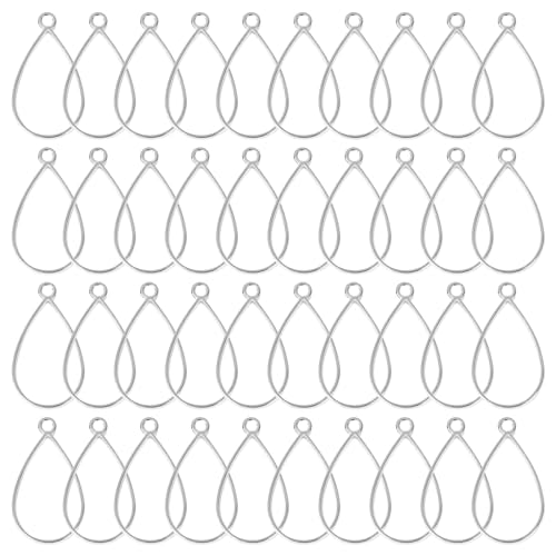 Oubaka 50pcs Open Bezel Pendants Open Back Frame Pendant Hollow Frame Pendants Open Bezels Geometric Pressed Flower Frame for Resin Casting,Jewelry Making,DIY Crafts(White K,Teardrop) - color: White K;Teardrop