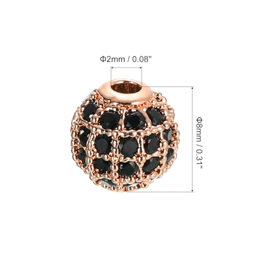 Uxcell 8Pcs Round Charm Spacer Beads - 8mm Brass Rhinestone and Zircon for DIY Bracelets Earrings Jewelry Making (Black - Rose Gold) - color: Rose Gold, size: 8mm