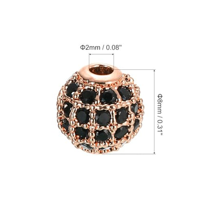 Uxcell 8Pcs Round Charm Spacer Beads - 8mm Brass Rhinestone and Zircon for DIY Bracelets Earrings Jewelry Making (Black - Rose Gold) - color: Rose Gold, size: 8mm