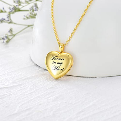 SOULMEET 10K 14K 18K Solid White Gold/Silver Minimalist Style/Infinity Sunflower Heart/Oval Locket Necklace That Holds 1 or 2 Pictures Personalized Photo Locket Necklace Letters Engraving - style: A2-gold locket+photo