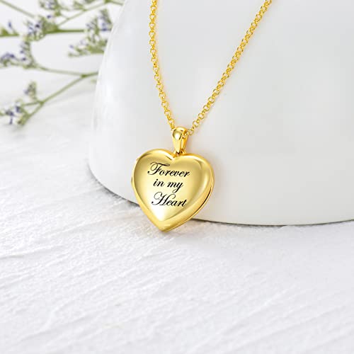 SOULMEET 10K 14K 18K Solid White Gold/Silver Minimalist Style/Infinity Sunflower Heart/Oval Locket Necklace That Holds 1 or 2 Pictures Personalized Photo Locket Necklace Letters Engraving - style: A3-gold locket+photo+text
