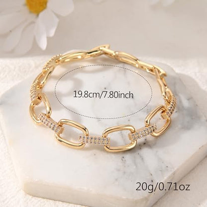 14K Gold & Silver Plated Lightweight Link Bracelet for Women | Stackable Bracelets ,14K Gold Plated Bracelets with CZ,Lightweight Trendy Chain Bracelet Jewelry Gift - style: CZ link