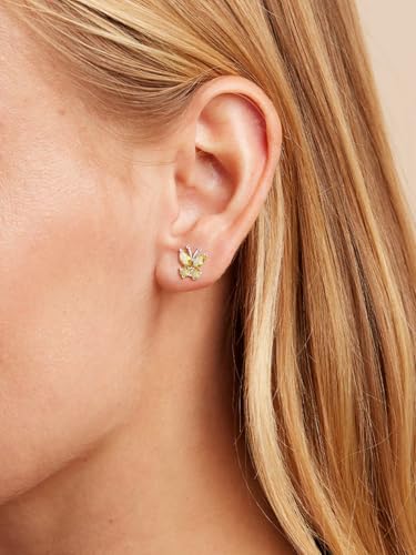 Suplight Butterfly Stud Earrings 925 Sterling Silver 14K Gold Brithstone Earrings for Women Brithstone Jewelry Gifts - color: 11.November ( Citrine), size: Silver