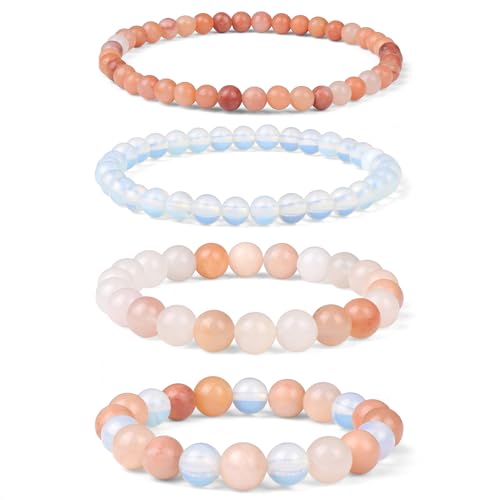 Vinswet 4pcs Beaded Bracelets for Women,Natural Healing Crystal Gemstones Bracelet,Anxiety Stress Relief Bracelet Handmade purple Jewelry Gifts for Women - color: Pink aventurine&Opal&Pink Crystal
