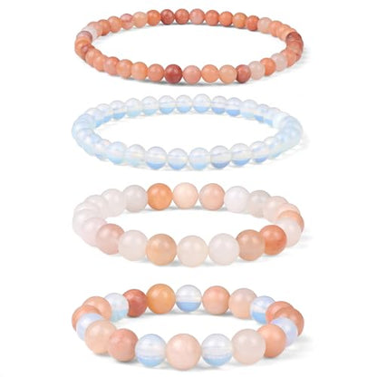 Vinswet 4pcs Beaded Bracelets for Women,Natural Healing Crystal Gemstones Bracelet,Anxiety Stress Relief Bracelet Handmade purple Jewelry Gifts for Women - color: Pink aventurine&Opal&Pink Crystal