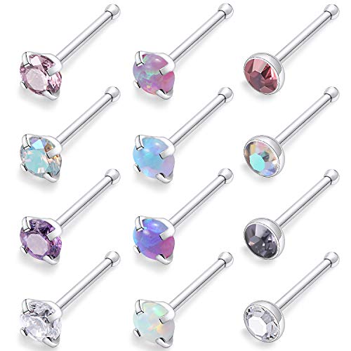 18G 20G 22G Nose Rings Studs 316L Surgical Steel Straight Screw L Shaped Nose Studs for Women Men CZ Opal Size 1.5mm 2mm 2.5mm 3mm - color: 18G-Straight-Opal/CZ 2mm