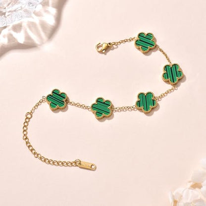 FLY FEI 18K Gold-Plated Four Leaf Clover Bracelet for Women,Adjustable lucky Bracelet Set Jewelry Gift-Hypoallergenic Charm for Birthdays, Wellness & Daily Wear - color: style01-Green