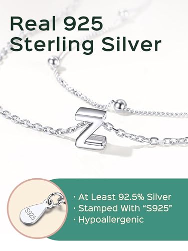 ChicSilver Layered Initial Necklace for Women, 925 Sterling Silver Personalized Letter A-Z Pendant Necklaces, Hypoallergenic Silver Choker with Adjustable 16" Rolo Chain, Dainty Birthday jewelry - style: C