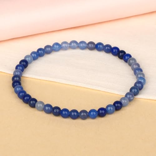 LPBeads Handmade Natural Gemstone Stretch Elastic Bracelet Healing Crystal Round Stone Beads Jewelry Gifts for Women Men - color: Blue Aventurine, size: 4mm