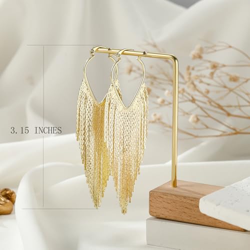 Ritach Dangle Earrings for Women 14k Gold Formal Fringe Long Dangle Tassel Earrings Chandelier Jewelry for Party Prom - style: Long-G