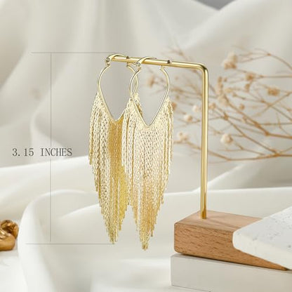 Ritach Dangle Earrings for Women 14k Gold Formal Fringe Long Dangle Tassel Earrings Chandelier Jewelry for Party Prom - style: Long-G