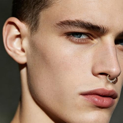 Cubic Zirconia Septum Nose Hoop Ring | 316L Stainless Steel,Round Rhinestone,Cartilage Huggie Earring,16G,8mm Piercing Jewelry,for Women Men - color: Gold