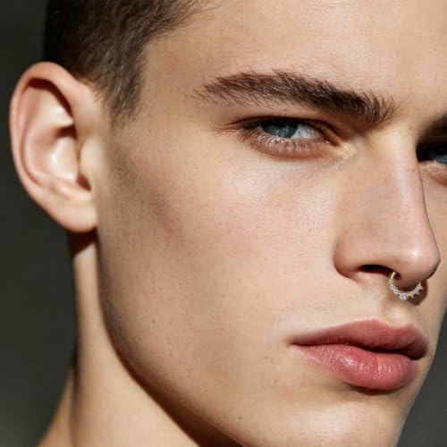 Cubic Zirconia Septum Nose Hoop Ring | 316L Stainless Steel,Round Rhinestone,Cartilage Huggie Earring,16G,8mm Piercing Jewelry,for Women Men - color: Silver