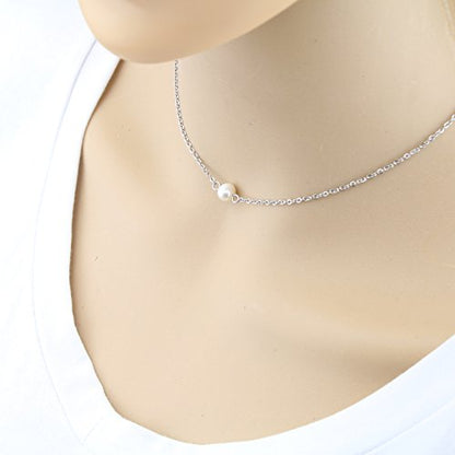 Turquoise or Pearl Bar Choker Necklace Pearl or Turquoise Beads Necklace Jewelry for Women - size: 14 Inch, style: Single White Pearl Beads