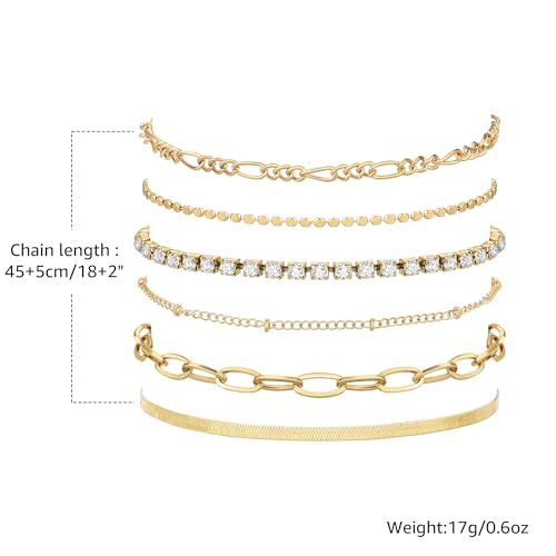 Bracelets for Women, Dainty Stackable Bracelet Stack Sets Tiny Box Chain Adjustable Bracelets Minimalist Cute Jewelry Paperclip Link Layered Waterproof Jewelry Sets Gifts - style: 6-PIECE IMITATION-DIAMOND