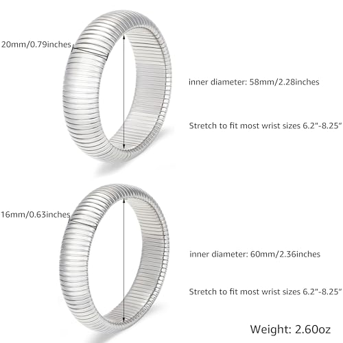 Gold Chunky Stretch Snake Chain Bangle Bracelets Stack for Women Trendy, 18K Gold Filled Stainless Steel Stretchy Womens Stackable Wristband Bangles Bracelet Set - style: SILVER 16MM&20MM