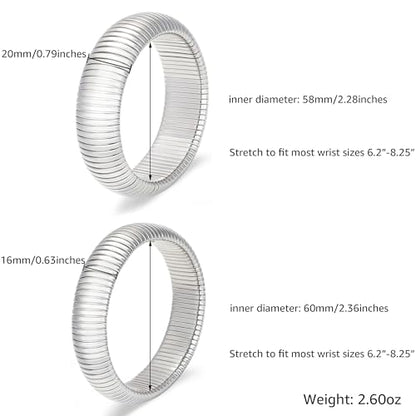 Gold Chunky Stretch Snake Chain Bangle Bracelets Stack for Women Trendy, 18K Gold Filled Stainless Steel Stretchy Womens Stackable Wristband Bangles Bracelet Set - style: SILVER 16MM&20MM