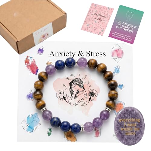 8MM Beaded Stretch Bracelet Gift Set-Natural Healing Crystal | Handmade, Ideal Gift,Unisex, Various Natural Stone ,For Healing&Stress Relief&Money&Protection, For Meditation & Yoga - color: Purple