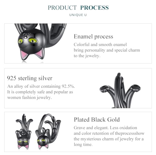 925 Sterling Silver Earrings Hypoallergenic Huggie Earring for Women - color: Black Cat
