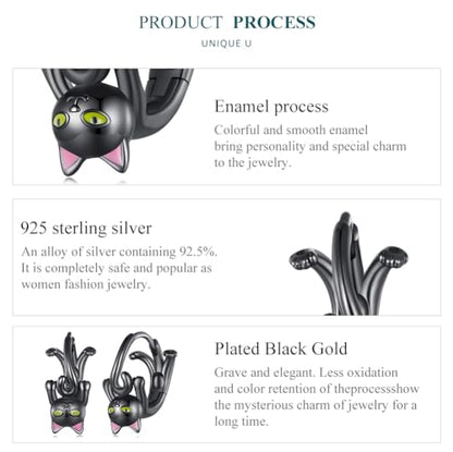 925 Sterling Silver Earrings Hypoallergenic Huggie Earring for Women - color: Black Cat