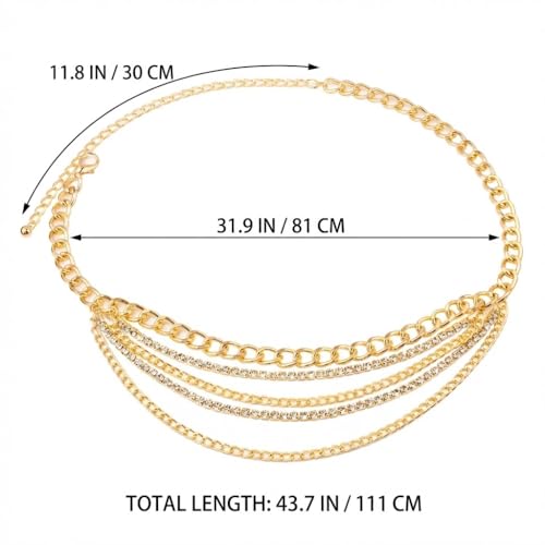 Waist Chain for Women - Silver Body Chain Crystal Body Jewelry, Stylish Adjustable Belt for Summer Beach Bikini Rave Festival Outfit Accessories - color: Gold-1