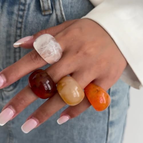 Chunky Transparent Acrylic Ring for Women Candy Color Knuckle Finger Rings Resin Plastic Wide Rings Trendy Y2k Statement Ring Charm Geometric Jewelry Present for Women - color: Brown