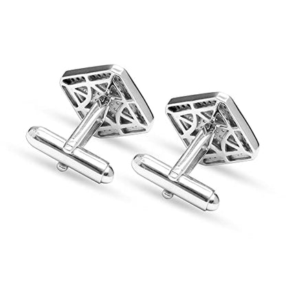 LeCalla 925 Sterling Silver Cufflinks for Men | Cubic Zirconia Square Cuff Links Gifts for Men, Husband | Shirt Cufflinks for Groom - style: Black CZ Cufflinks