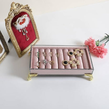 velvet slots Ring holder for jewelry organizer, Earring ring display stand for selling, felt ring jewelry holder tray showcase【Velvet slots Ring Holder-Pink】 - color: Pink