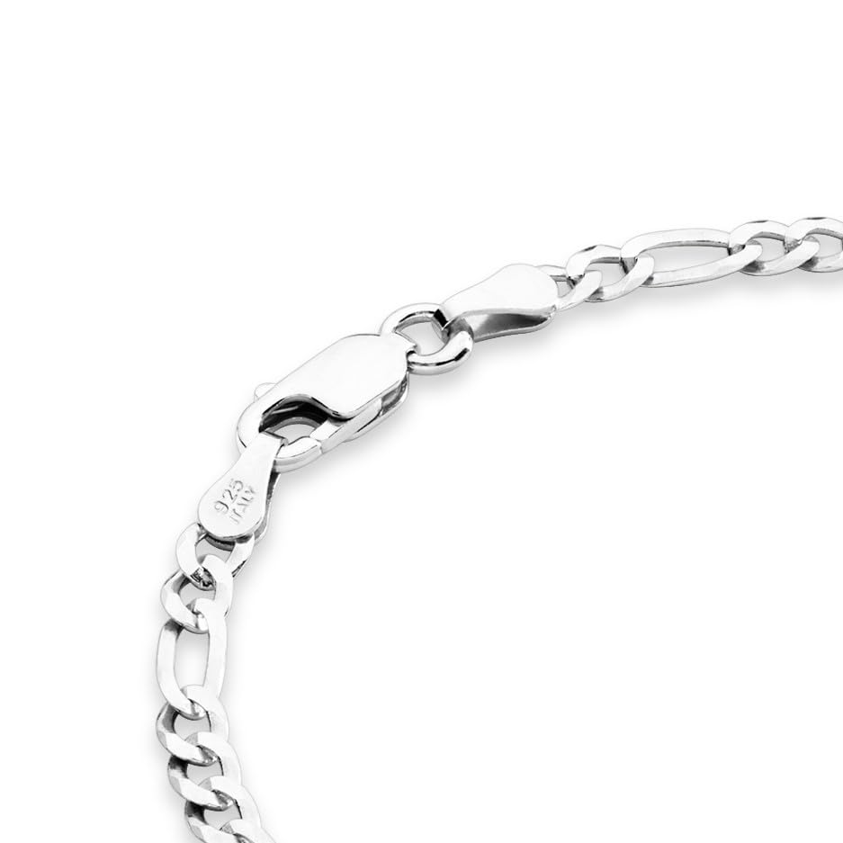 Miabella Italian 925 Sterling Silver 3mm Figaro Bracelet for Women | 18K Gold Plated Option, Solid Link Chain, Fine Jewelry, Made in Italy - color: sterling silver, size: Length 7.5 Inches