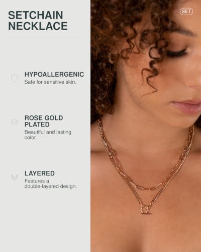 PAVOI 14K Gold Plated Dainty Layering Necklaces for Women | Snake Chain, Curb Link, Paperclip Layered Chains | Trendy Layering Necklace - style: Lock