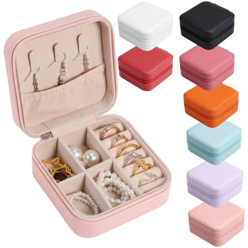 WY LIGHTING LEVEL 8 Pack Travel Jewelry Case Small Travel Jewelry Box Bridesmaid Gifts Jewelrys Box, PU Leather Small Jewelrys Case Organizer Storage for Rings Earrings Necklaces (8 Colors) - color: 8 Colors