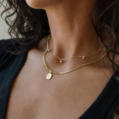 Dainty Silver Gold Necklaces for Women Cute Station Choker Simulated Diamond Necklace Simple Layering CZ Necklace Trendy Jewelry Gifts - color: Silver, style: 5pcs Hanging CZ-Cable Chain